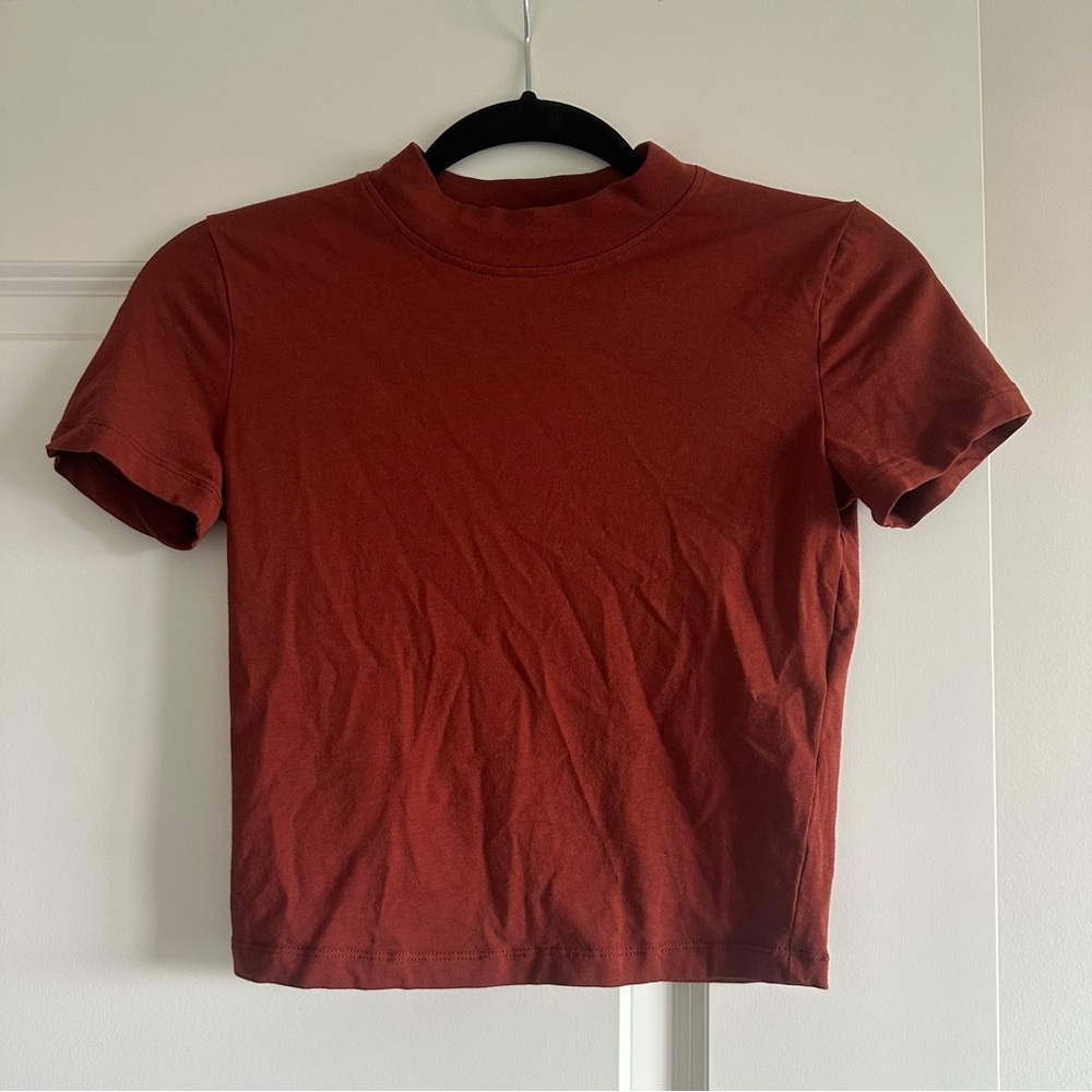 ZARA Women’s Short Sleeve Cropped Tee in Deep Rust